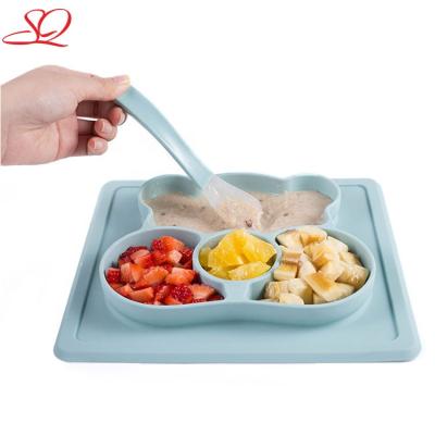 China Casual Hot Silicone Free Non-slip Baby Food Suction Amazon Amazon Food Feeding Dish Set With Spoon Silicon Bowl And Spoon Baby for sale