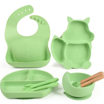 China BPA Free Hot Non-slip Silicone Baby Food Suction Selling Food Feeding Dish Set With Spoon Silicon Bowl And Spoon Baby for sale