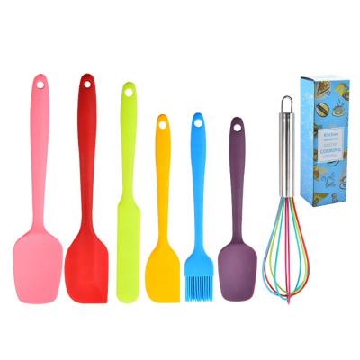 China Amazon Best Seller Viable Colored Silicone Spatula Set 7 Pieces Silicone Cream Spatula Play Brush Baking for sale