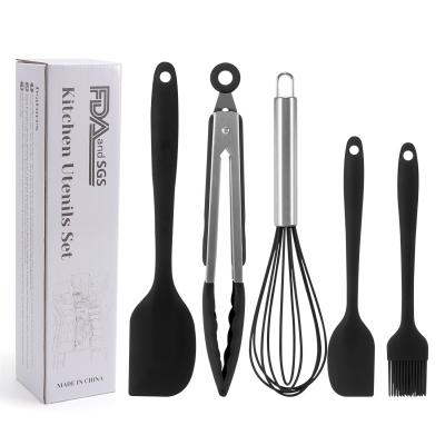 China Sustainable Silicone Spatula 5 Pieces Set Cookware DIY Cake Tool Non-Stick Baking Kitchenware Set 5 Pieces Spatula Set for sale