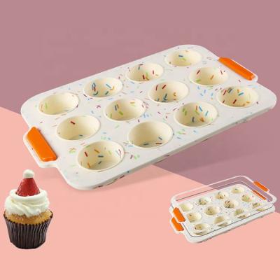 China Amazon Viable New Arrival Non-Stick Reusable Silicone Cup Cake Tray Cupcake Liners Muffin Cups 12 Cup Muffin Cup for sale