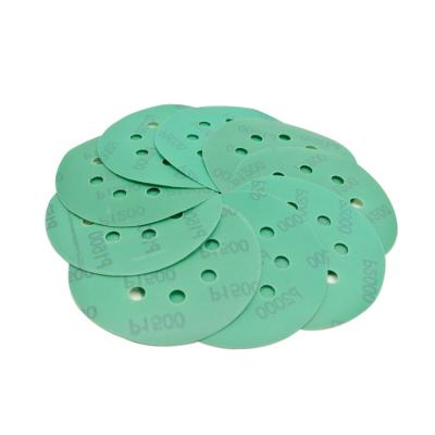 China 5 125mm SATC Green Sandpaper Polishing Sanding Discs 800-2000 Inch Hook And Loop Film for sale