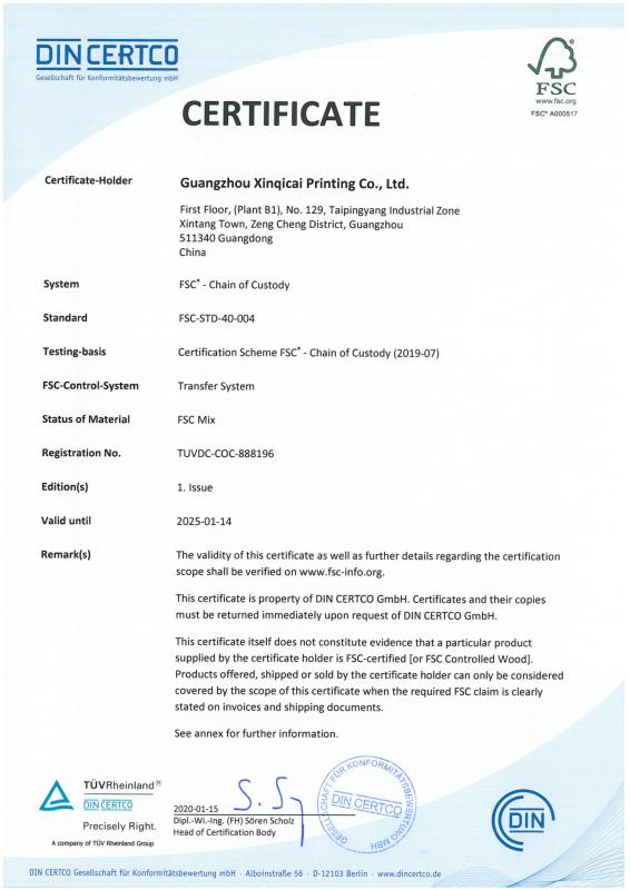 FSC - Guangzhou Xinqicai Printing Co., Ltd.