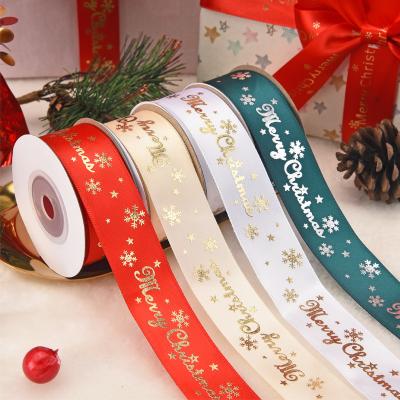 China Factory Floral OEM Customized Holiday Package Ribbon Custom Christmas Ribbon With Logo for sale