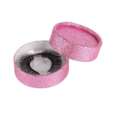 China Mini Custom Size Pink Eyelashes Round Shape Boxes Recyclable Cute Empty Cardboard Eyelash Packaging Boxes for sale