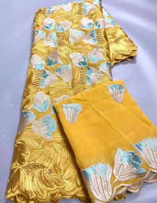 China Viable Mikemaycal 5 yards embroidery fabrics with 2 yards lace fabrics cotton african headtie for sale