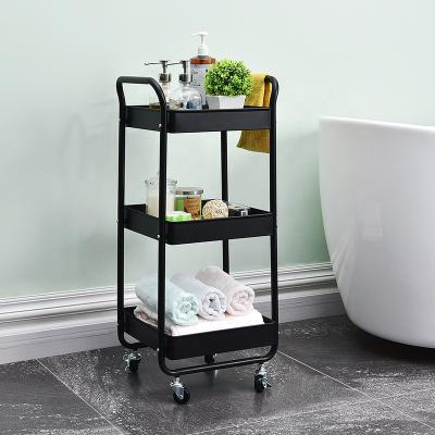 China Natural Black Metal Rolling Kitchen Trolley Serving Standing Microwave Storage Cart With High Quality for sale