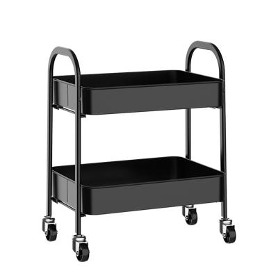 China Home.Hotel.Bathroom. Salon Kitchen 2 Tier Detachable Metal Storage Side Table. With Wheels Household Multifunctional Rolling Utility Cart With Handle for sale