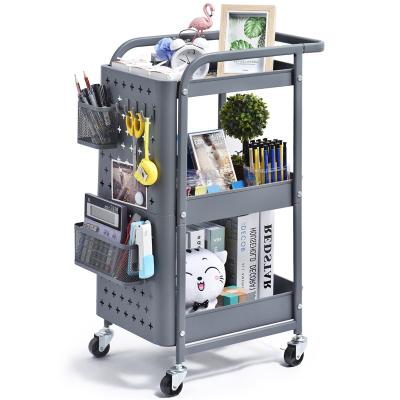 China New Classic/Postmodern Kitchen Serving Home Mobile Metal Cart U Shape Storage Hand Push Trolley Rolling Cart Classic/Postmodern With Double Pegboard for sale