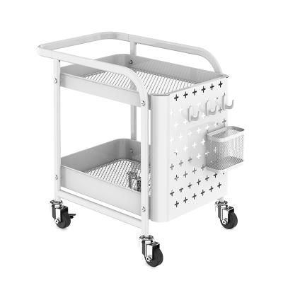 China CLASSIC 2 Tier Universal Rolling Cart With DIY Pegboard Accessories Metal Shelving Utility Cart Handles With Locking Wheels for sale