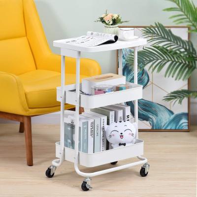 China New Designed 2 Tier Storage Basket Pink Rolling Cart Easy Clean Target With Table Top Makeup Cosmetic Trolley Organizer for sale