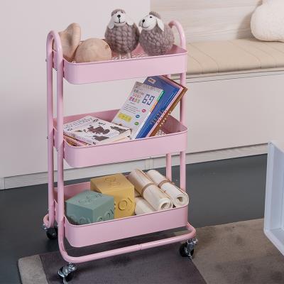 China New Arrived Easy Clean 3 Layers Storage Rack Round Art Trolley Metal Storage Organizer Utility Cart On Wheels For Home Use for sale