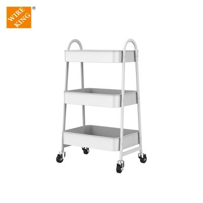 China 3 Tier Easy Cleaning Wholesale Serving Rolling Cart for Office Kitchen Bedroom Bathroom Storage Rack Cart with Large Storage and Metal for sale