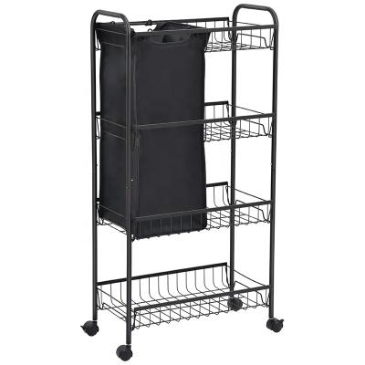 China Eco-friendly Laundry 4 Tier Cart Kitchen Storage Easy Cleaning Service Rack with Organizer 4 Wheel Bathroom Storage Cart with Storage Bag for sale