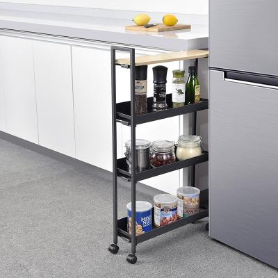 China Small Fridge Gap Kitchen Storage Rack Cart Various Styles 4 Tier Modern Slim Metal Organizer Kitchen Trolley No Screw for sale