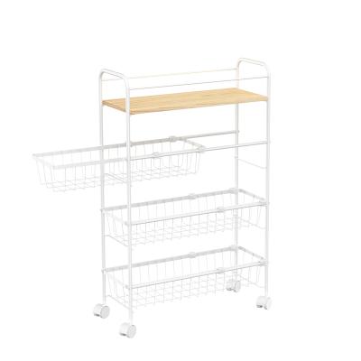 China Modern Narrow Places Pull Out Rack Cart 4 Tier Serving Basket Organizer Slide Storage Cart Slim for Kitchen Bathroom for sale