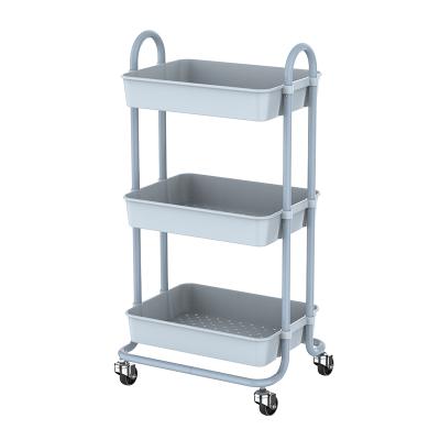 China OEM Custom Lowes 3 Tier Professional Easy Cleaning Service Cart for Baby Stuff 3 Layer Desktop Storage Trolley for Art Supplies for sale