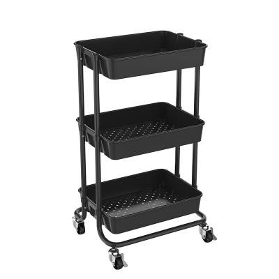 China Home.Hotel.Bathroom. Rolling Salon Kitchen 3-Tier Utility Cart. with Large Metal Wheels Kitchen Serving Cart Storage and Storage Cart for sale