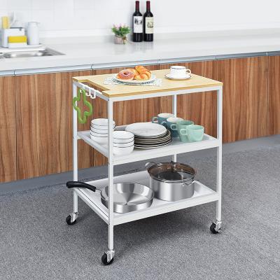 China Pretty Design 3 Tier Easy Clean Kitchen Food Trolley Dismountable Serving Cart MDF Tray Roll Cart Trolley Storage With Food Tray for sale