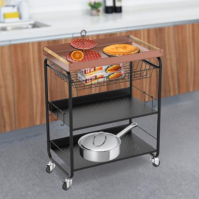 China Hot Selling 3 Tier Food Storage Rolling Serving Cart Easy Cleaning Mobile Tray for Home Food Container Storage Baskets Party Home Kitchen for sale