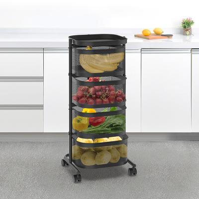 China New Design Fruit Vegetable Storage Trolley Rack Kitchen Easy Cleaning Multi-Layer Round Kitchen Rack Mobile Rotating Storage Trolley for sale