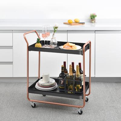 China Bar Cart Easy Cleaning Cart for Home Durable Serving Cart with 2 Shelves, Gold Rolling Bar Cart with Handle Rack for Kitchen, Party for sale