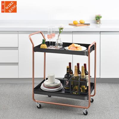 China Kitchen Bar Cart Wheeled Easy Cleaning Serving Cart 2 Layer Food Serving Trolley For Restaurant Organizador 2 Tier Professional Makeup Trolley for sale