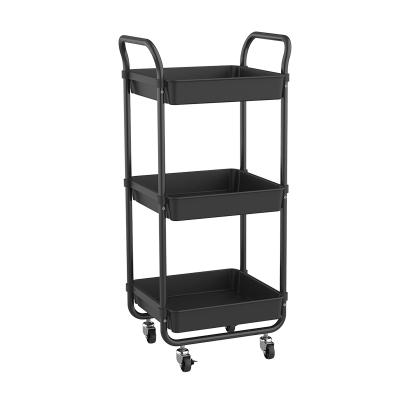 China Natural Hot Selling Universal Steel Vegetable Mobile Metal Cart Kitchen Cart 3 Tier Rolling Serving Cart for Bathroom for sale