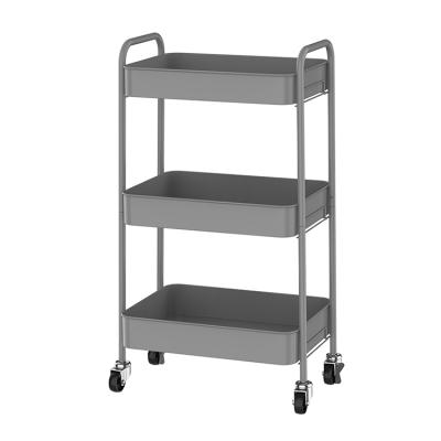 China Amazon Natural Hot Sale 3 Row Rolling Cart Storage Utility Cart with Handle and Lockable Wheels for Office Kitchen Bedroom Bathroom for sale