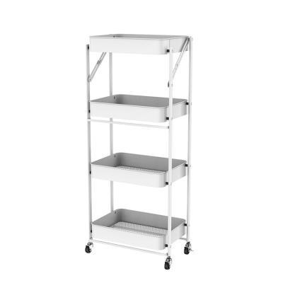 China Amazon Hot Sale 4 Tier Rolling Cart Natural Foldable Metal Metal Serving Cart With Wheels Portable Pre-assembled Small Bathroom Kitchen Desk for sale