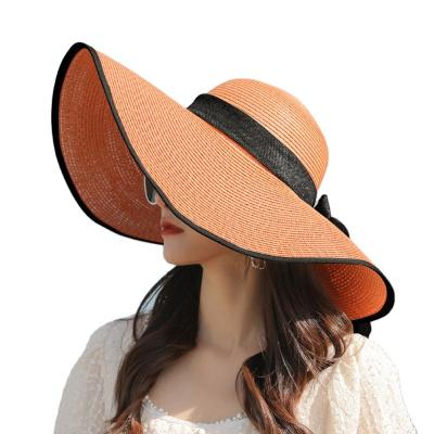 China Picture Summer Straw Hats Big Sun Hats Wide Brim For Women UV Protection Panama Beach Floppy Hats for sale