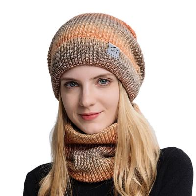 China Image Autumn And Winter Gradient Wool Border Hat Thickened Hearing Protection Cold Warm Two-piece Set for sale