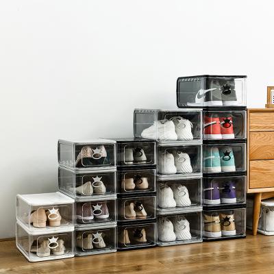 China Sustainable Acrylic Shoe Storage Flip Up Shoe Box Transparent Dustproof Sneaker Storage for sale