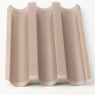 China Perforated Baguette Tray Three-Part Baking French Bread Mold Sustainable Bake Bread Toast Baking Mold for sale