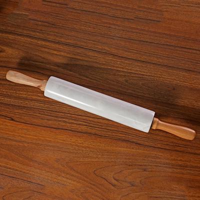 China 2022 Sustainable Kitchen Accessories White Marble Pins 18 Inch Stone Comfort Grip Wood Handle For Baking for sale