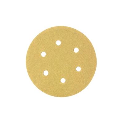 China Factory Price 150 Mm Wood Grinding Or Polishing 6 Holes Gold Sandpaper With Hook And Loop For Polishing Wood And Steel for sale