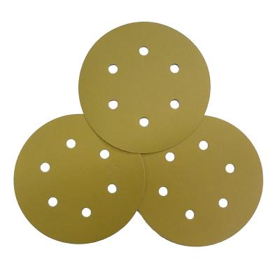 China 6 Inch Hook And Loop Gold Automotive Sandpaper Revolving Abrasive Sanding Discs For Automobile for sale