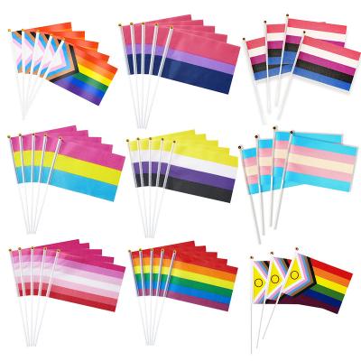 China Health Care Institute Custom Gay Lesbian Pride Mini Rainbow Hand Waving Flag Logo Size Campaign Polyester LGBT Wholesale Sunshine for sale