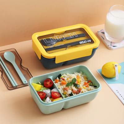 China 850ML School Kids Morandi Color Rectangle Eco-Friendly Plastic Microwavable Bento Lunch Box Straw Chinese Wheat Straw Bento Lunch Box for sale