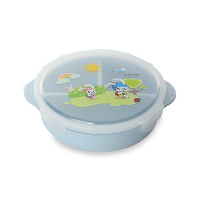 China Microwave Heated Hot Selling Safe Biodegradable Kids Round Bento Boxes 3 Compartment Lunch Box for sale