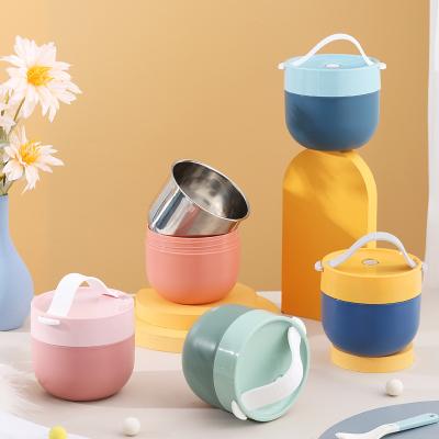 China 304 Stainless Steel Double Wall Lunch Food Bento Box Modern Portable Plastic Cups Breakfast Soup Mug Cup for sale