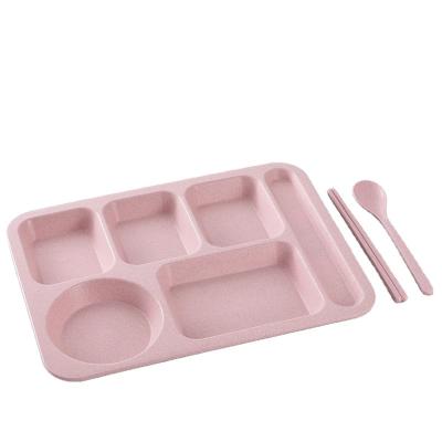 China Microwavable Children's Wheat Straw Fast Food Plate Four-Piece Set Divided Plate Kindergarten Set for sale