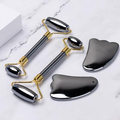 China Wholesale Custom Logo Stone Massage Roller Gua Sha Tool Kit Masajeador Rodillo Facial Jade Wrinkle Remover Jade Roller For Face Green for sale