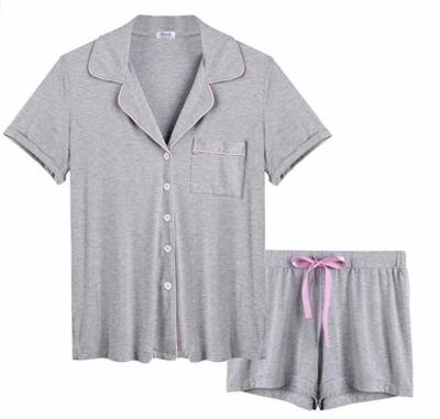 China Newest Thermal Two Piece Set Pure Color Bamboo Fiber Women Pijamas Adult Pajamas Set Modal Short Sleeve for sale