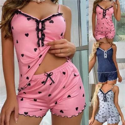 China QUICK DRY quality ladies sexy v neck deep 2 piece pajamas set shorts lace up costume set for women sexy pajamas for sale