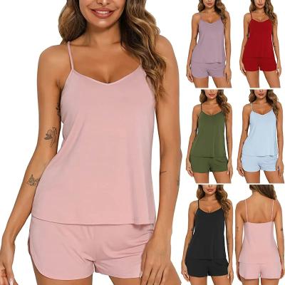 China Hot Selling QUICK DRY Sexy Pajamas Set For Women Rayon Sleepwear Lingerie Cute Sleeveless 2 Pieces Pj Set With Shorts for sale