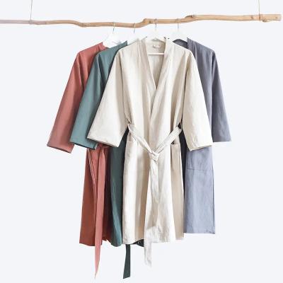 China New QUICK DRY comfortable cotton unisex kimono canvas bathrobe couple hotel spa robe pajamas for sale