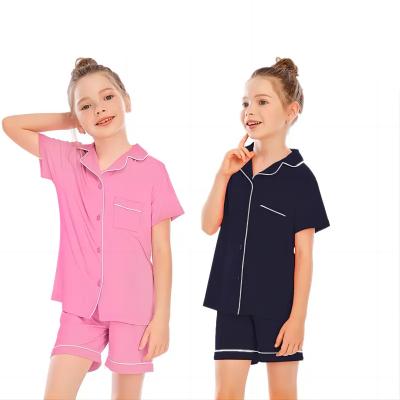 China Manufacturer Kids Boys Girls Modal Short Sleeve Pajamas Thermal Set Button Down Blouse Pants Sleepwear Loungewear Pajamas Suit for sale