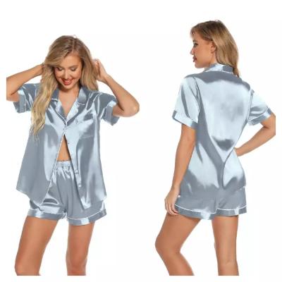 China Hot Selling Quality QUICK DRY Drop Shipping Solid Silk Short Sleeve 2 Piece Satin Women Pajamas for sale