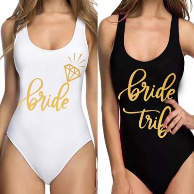 China New TD 2022 Breathable and Tribe Bride Fitness Swimwear Gold Letter Printing Backless One Piece Swimsuit Swimwear for sale